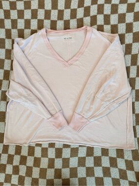 We The Free Baby Pink Off-the-Shoulder V-Neck Sweater